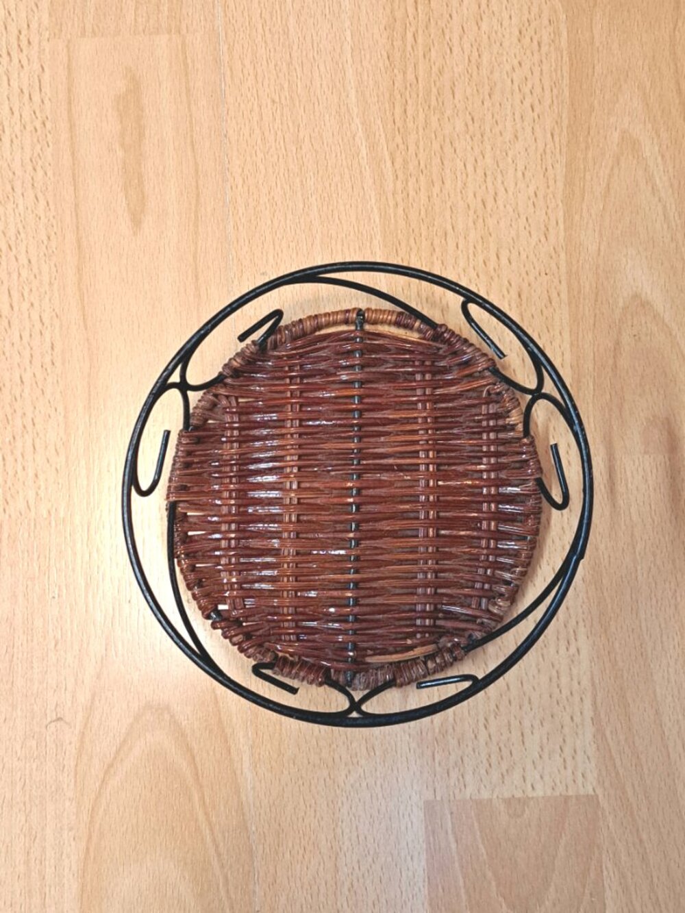Small Vintage Wicker and Iron Tray